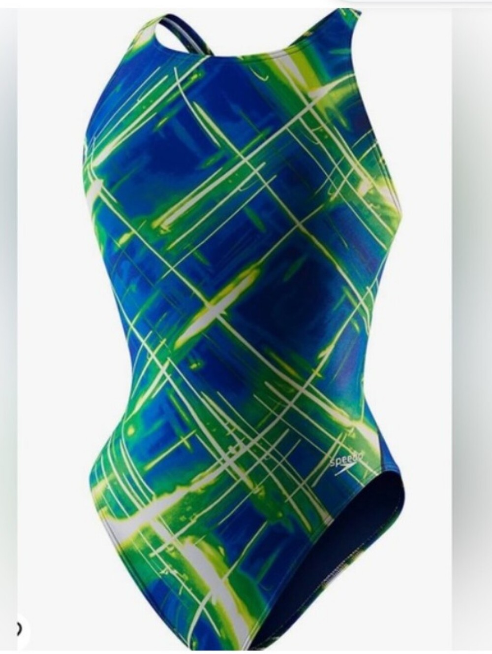 Speedo, NWT, Girl's, Color Blue, Geometric Girl's One-Piece Swimsuit, Size 28/12